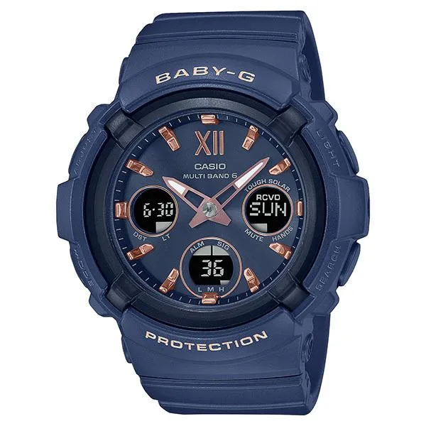 Orologio da donna CASIO Baby-G radiocontrollato a energia solare, colore pastello fumé, modello BGA-2800-2AJF.