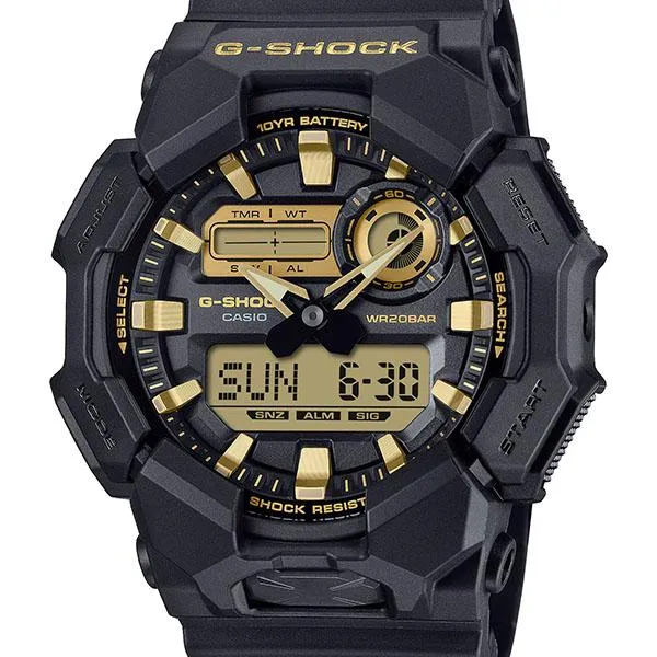 Orologio da uomo analogico-digitale CASIO G-SHOCK GA-010GB-1A9JF JDM nero e oro con protezione Carbon Core e batteria da 10 anni.