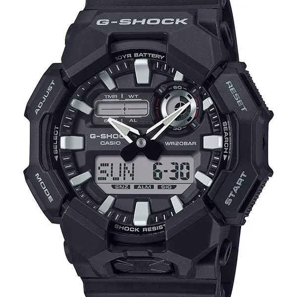 Orologio da uomo G-SHOCK CASIO GA-010-1AJF con combinazione digitale-analogica e durata della batteria di circa 10 anni.