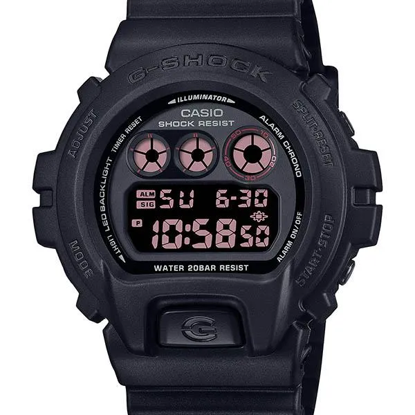 Orologio digitale da uomo CASIO G-SHOCK DW-6900UMS-1JF JDM nero opaco con quadrante rotondo e trigrammi e quadrante rosso.