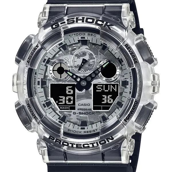 Orologio da uomo CASIO G-SHOCK Camouflage Skeleton nero e grigio, modello GA-100SKC-1AJF