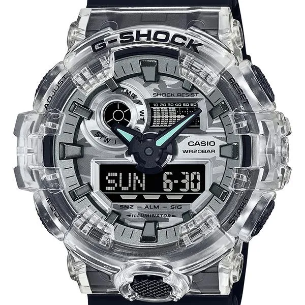 Orologio da uomo CASIO G-SHOCK Camouflage Skeleton nero e grigio, modello GA-700SKC-1AJF