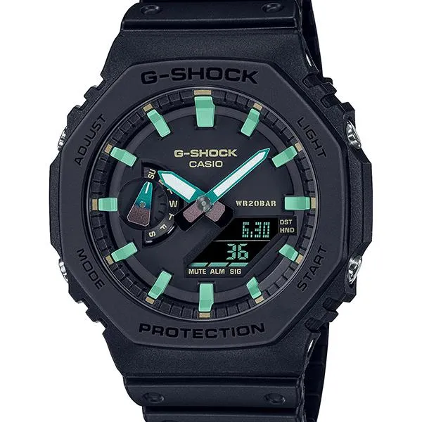 Orologio da uomo G-SHOCK CASIO GA-2100RC-1AJF nei colori verde acqua e marrone.