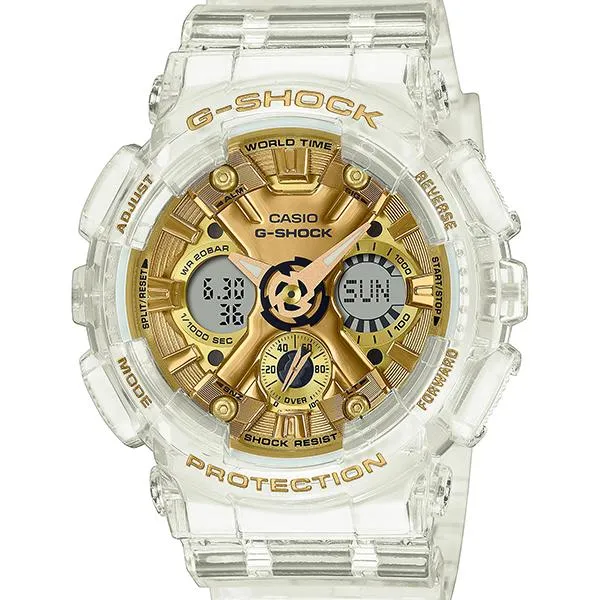 Orologio da uomo G-SHOCK CASIO GMA-S120SG-7AJF con scheletro trasparente color oro.