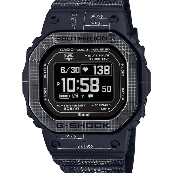 Orologio da uomo CASIO G-SHOCK DW-H5600EX-1JR JDM G-SQUAD con monitoraggio della frequenza cardiaca, dell'ossigeno nel sangue, alimentazione solare e Bluetooth.