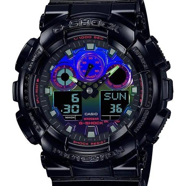 Orologio da uomo G-SHOCK CASIO GA-100RGB-1AJF nero con arcobaleno virtuale.