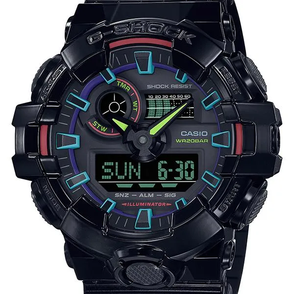 Orologio da uomo G-SHOCK CASIO serie Gamer's RGB con arcobaleno virtuale, modello GA-700RGB-1AJF.