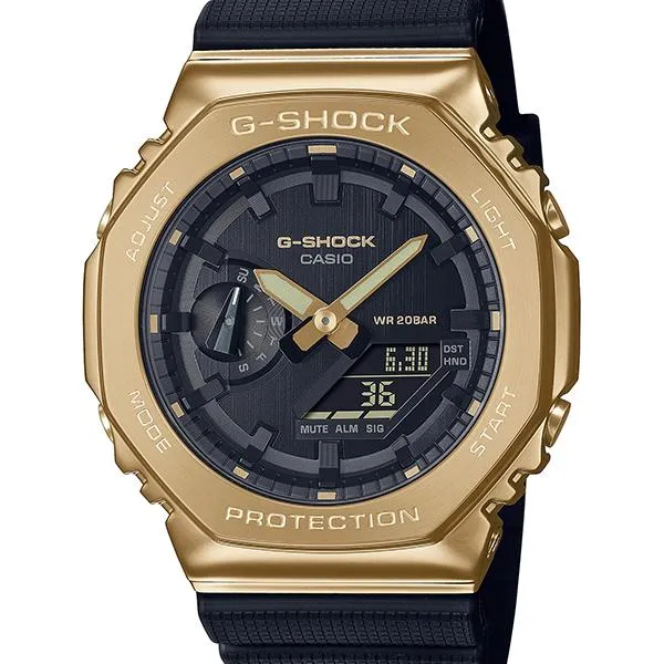 Orologio da uomo CASIO G-SHOCK GM-2100G-1A9JF con cassa in metallo nera e oro.