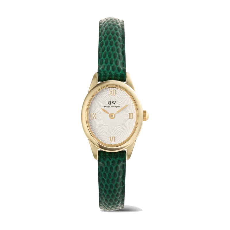 Orologio Daniel Wellington Ophelia Mini Green Lizard White Guilloche' Gold, dal design essenziale e raffinato.