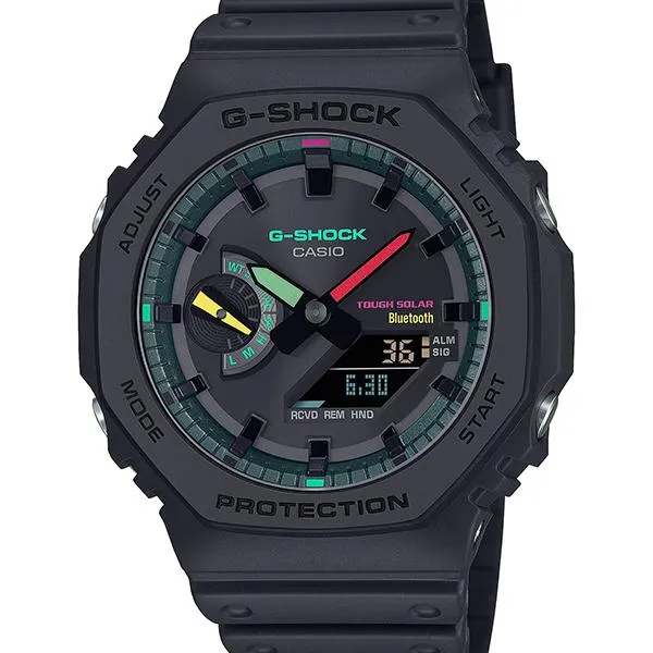 Orologio da uomo CASIO G-SHOCK GA-B2100MF-1AJF JDM Tough Solar Mobile Link analogico-digitale con accenti multifluorescenti neri