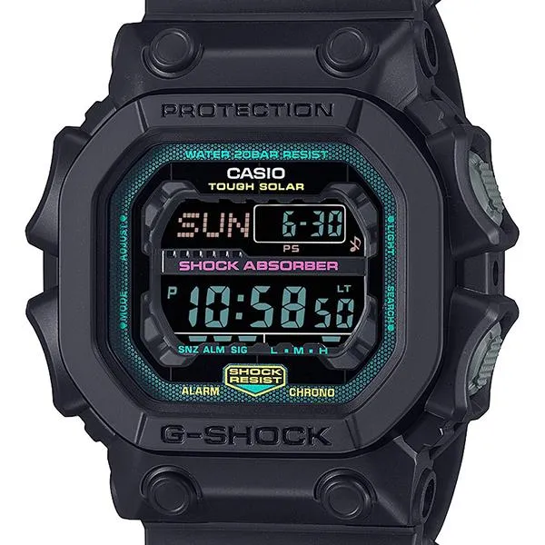 Orologio da uomo CASIO G-SHOCK GX-56MF-1JF con accenti fluorescenti multipli.