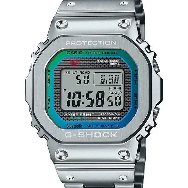 Orologio da uomo G-SHOCK CASIO GMW-B5000PC-1JF interamente in metallo con accenti arcobaleno.