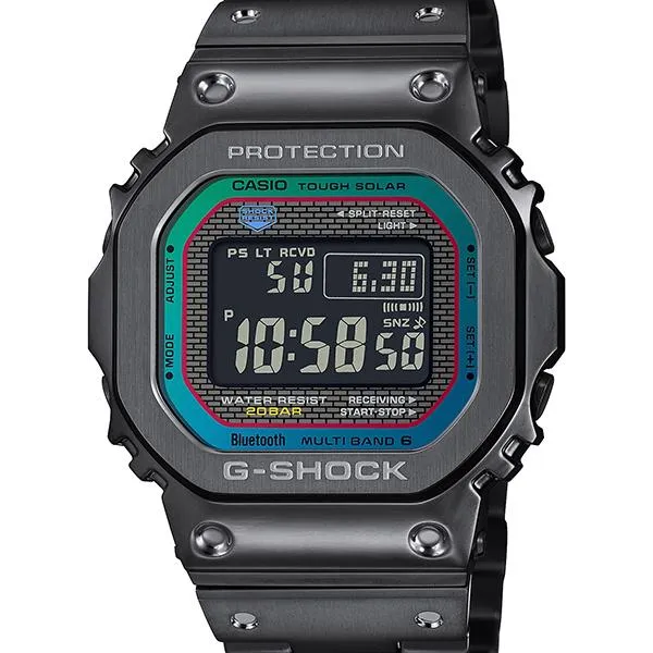 Orologio da uomo G-SHOCK CASIO GMW-B5000BPC-1JF in metallo con accenti arcobaleno.