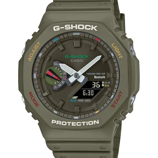 Orologio da uomo CASIO G-SHOCK GA-B2100FC-3AJF JDM Tough Solar Mobile Link Analogico-Digitale Multicolore con Accenti Verdi