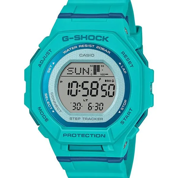 Orologio digitale unisex CASIO G-SHOCK GMD-B300SC-2JF JDM di medie dimensioni con Bluetooth e contapassi, colore turchese.
