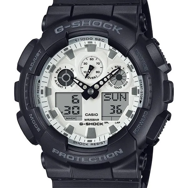 Orologio da uomo G-SHOCK CASIO GA-100WD-1AJF nero e bianco brillante.