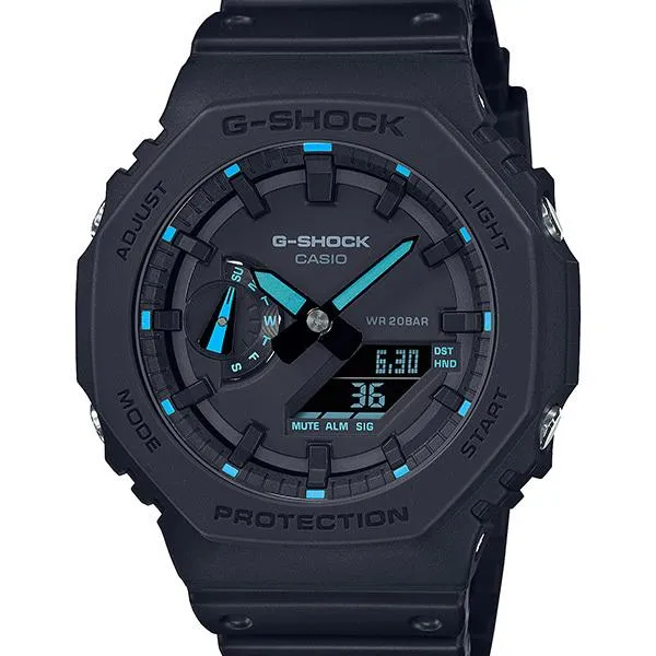 Orologio da uomo G-SHOCK CASIO GA-2100-1A2JF nero e blu neon