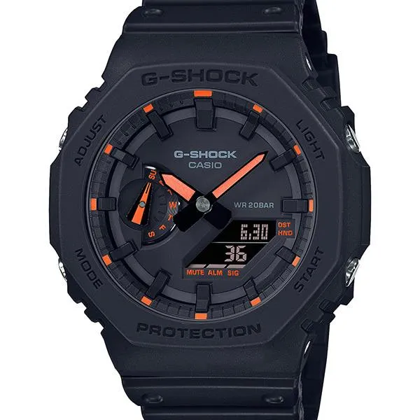 Orologio da uomo G-SHOCK CASIO Carbon Core Guard Black Neon, modello GA-2100-1A4JF.