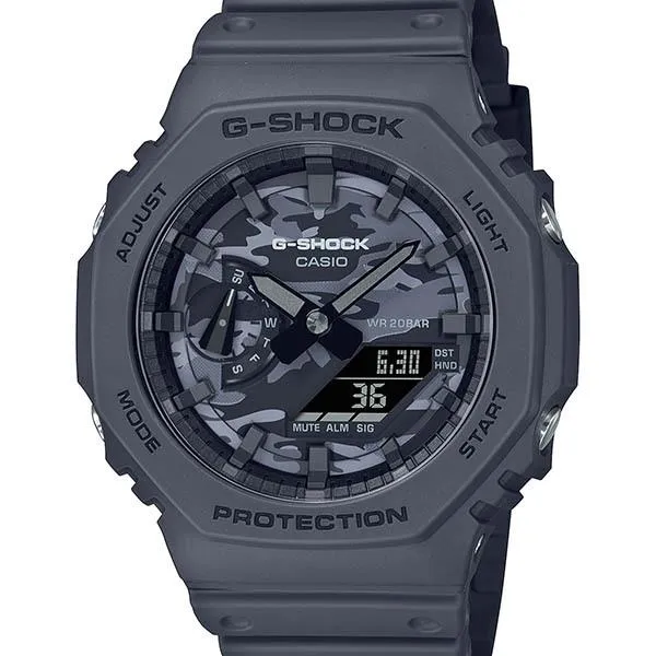 Orologio da uomo CASIO G-SHOCK con quadrante mimetico, modello GA-2100CA-8AJF