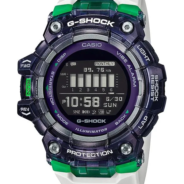 Orologio da uomo CASIO G-SHOCK GBD-100SM-1A7JF G-SQUAD nei colori bianco, verde e nero.