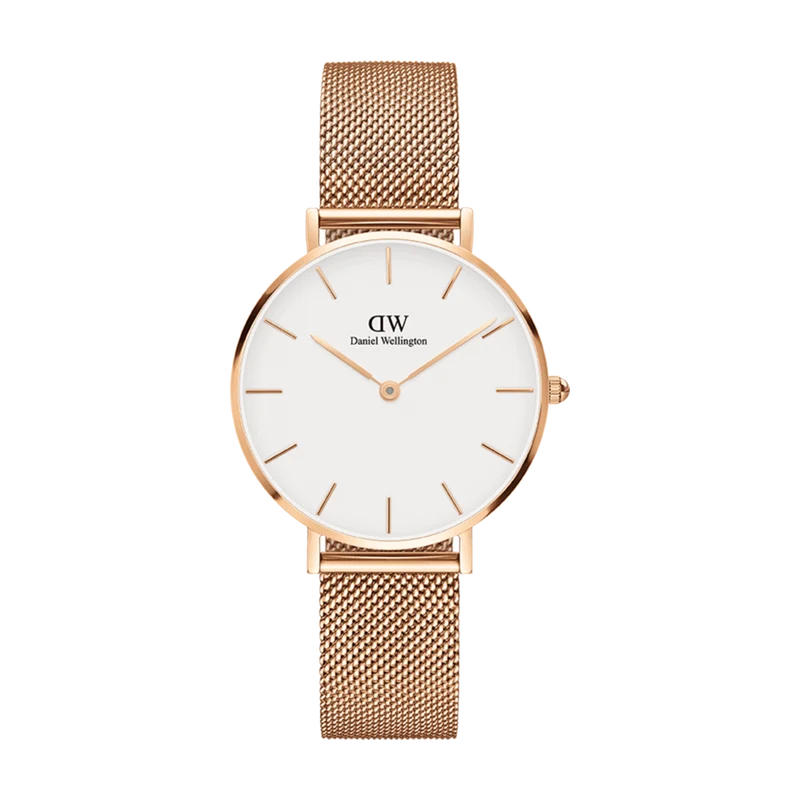 Orologio Daniel Wellington Petite Melrose. Petite Melrose presenta un quadrante bianco guscio d'uovo e un cinturino in maglia in oro rosa innegabilmente elegante. Questo orologio valorizza il tuo abbigliamento quotidiano, il tuo umore e il tuo spirito.