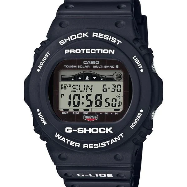 Orologio da uomo CASIO G-SHOCK G-LIDE con grafico delle maree, radiocontrollato e a energia solare, modello GWX-5700CS-1JF.