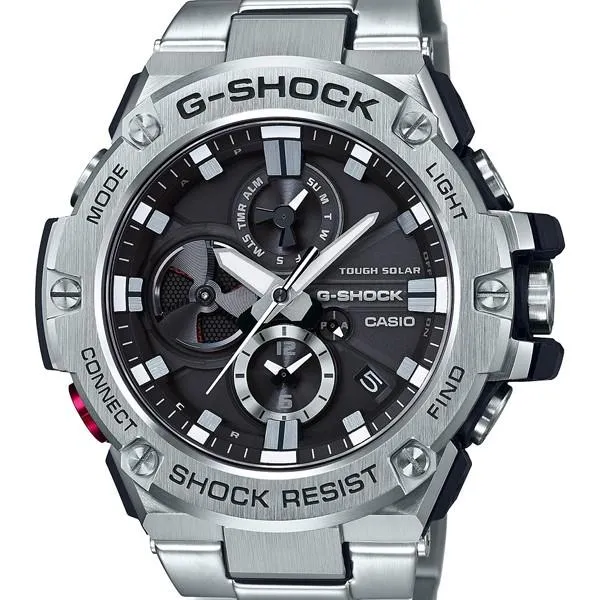 Orologio da uomo CASIO G-STEEL GST-B100D-1AJF JDM Black Diamond con radio solare e analogico-digitale.