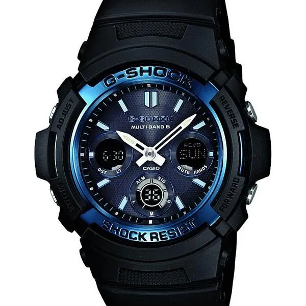 Orologio sportivo da uomo CASIO G-SHOCK blu radiocontrollato a energia solare, modello AWG-M100A-1AJF