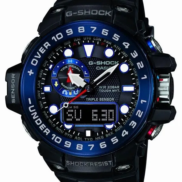 Orologio da uomo CASIO G-SHOCK GULFMASTER GWN-1000B-1BJF JDM Master of G con triplo sensore analogico-digitale, solare, radio e tecnologia marittima.