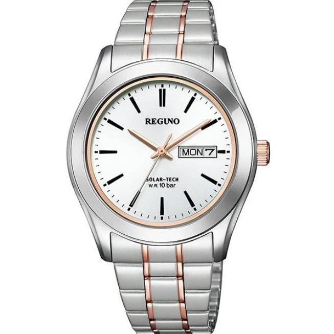 Orologio da uomo CITIZEN REGUNO KM1-237-91 con indicazione di giorno e data, in argento e oro rosa, stile JDM.