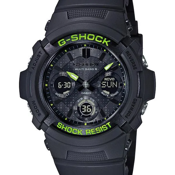 Orologio da uomo G-SHOCK CASIO AWG-M100SDC-1AJF a energia solare e radiocontrollato, nero e giallo, modello AWG-M100SDC-1AJF.
