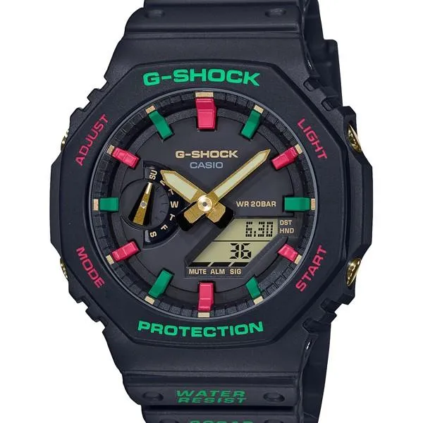 Orologio da uomo G-SHOCK CASIO GA-2100TH-1AJF, stile anni '1990, ottagonale, resistente agli urti.