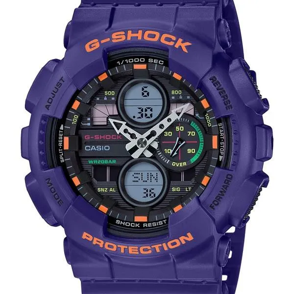 Orologio da uomo CASIO G-SHOCK GA-140-6AJF JDM analogico-digitale con cronometro, colore viola.