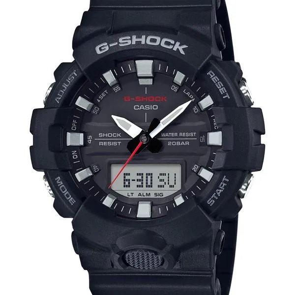 Orologio da uomo analogico-digitale CASIO G-SHOCK GA-800-1AJF JDM con pulsante frontale, dimensioni medie.