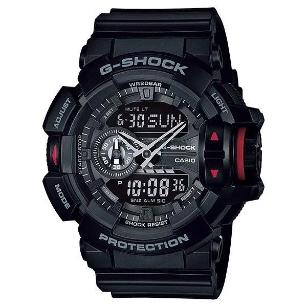 Orologio da uomo CASIO G-SHOCK GA-400-1BJF JDM con selettore rotativo analogico-digitale, grande, rotondo, nero.