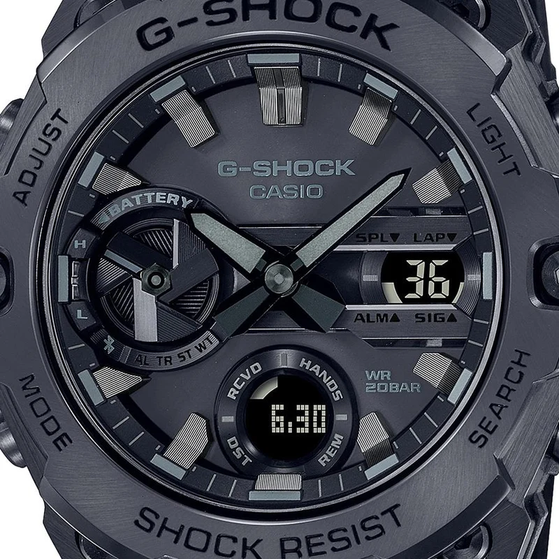Orologio da uomo CASIO G-SHOCK G-STEEL GST-B400BB-1AJF JDM Tough Solar Mobile Link Analogico-Digitale Completamente Nero e Sottile