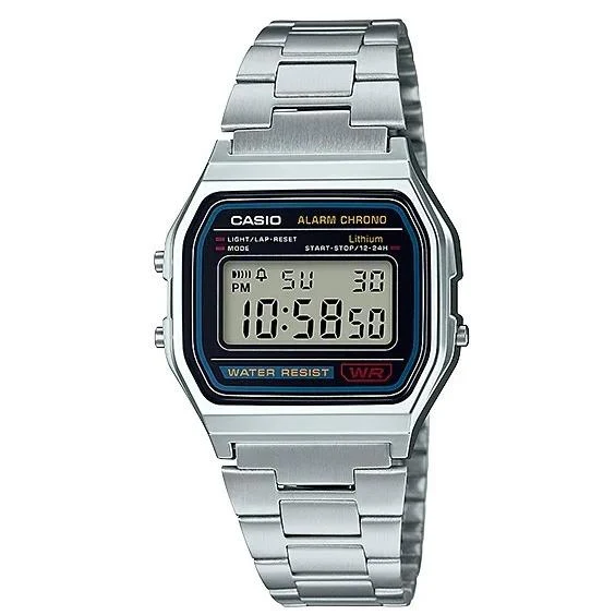 Orologio digitale unisex CASIO Collection STANDARD A158WA-1JH con cinturino in acciaio inossidabile, stile JDM.