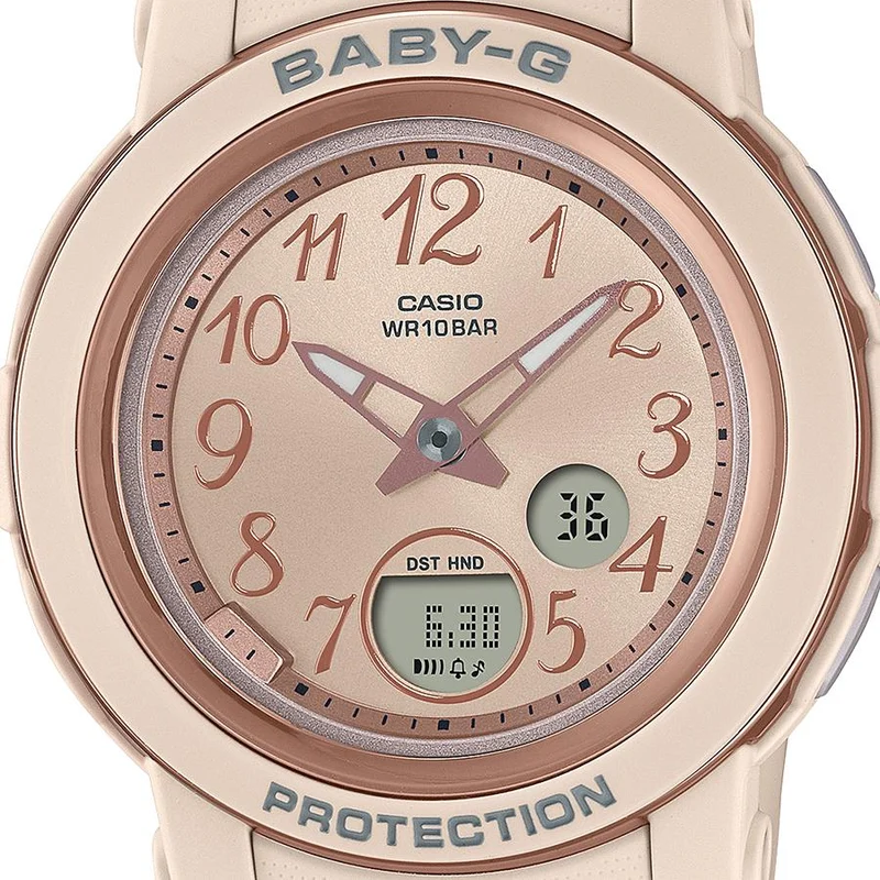Orologio da donna CASIO BABY-G BGA-290SA-4AJF JDM analogico-digitale con quadrante largo, rosa chiaro e beige, in resina.