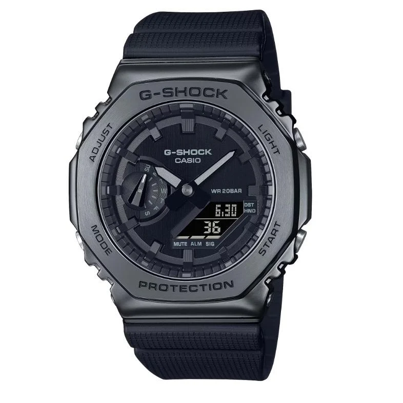 Orologio da uomo analogico-digitale CASIO G-SHOCK GM-2100BB-1AJF JDM Blackout con cassa in metallo e quadrante in rovere.