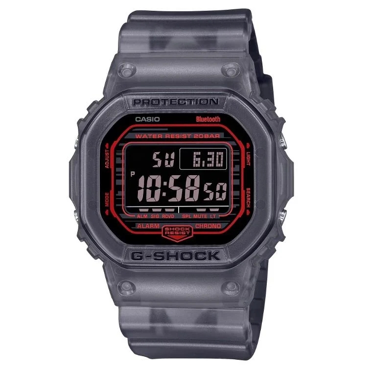Orologio digitale scheletrato da uomo CASIO G-SHOCK DW-B5600G-1JF JDM con collegamento allo smartphone, Bluetooth e trasparenza