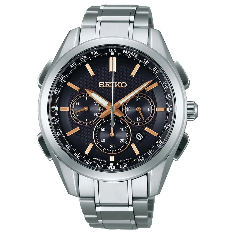 SAGA199 - Orologio da uomo - Seiko Brightz - Radiocontrollato a energia solare - Titanio - Ora mondiale - Cronografo