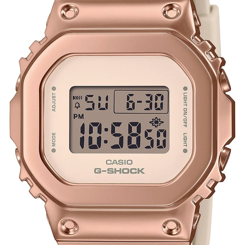 CASIO G-SHOCK GM-S5600UPG-4JF JDM Orologio digitale al quarzo da donna, formato quadrato, con cassa in metallo, resistente all'acqua fino a 20 ATM, compatto, di medie dimensioni, in resina color oro rosa.