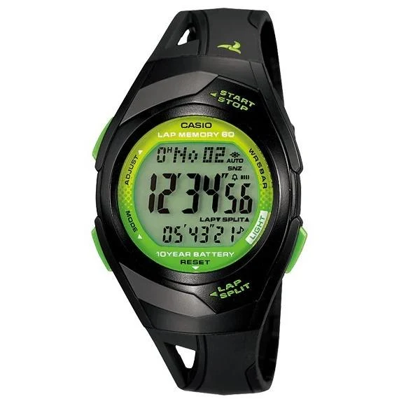 Orologio da uomo CASIO Collection STR-300J-1AJH Sports PHYS Digital Quartz, ideale per jogging e maratone, resistente all'acqua fino a 5 ATM, con memoria per 60 giri e batteria di 10 anni. Modello giapponese.